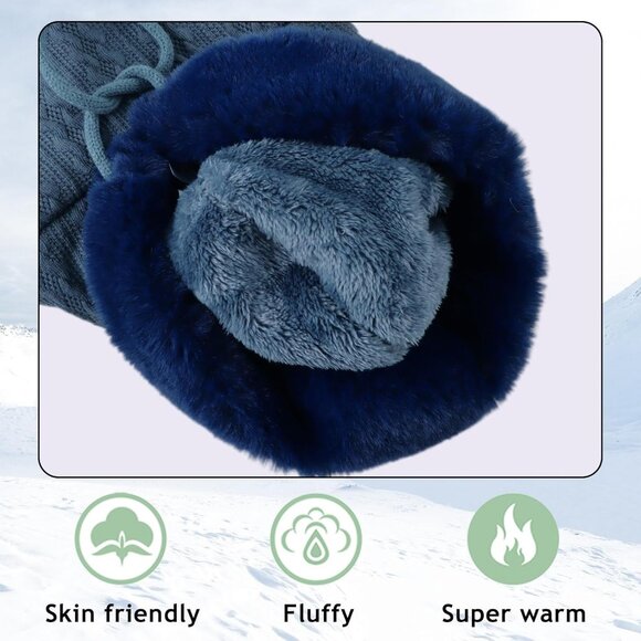 Women Navy Polyester Warm Thick Fluff Beanie Adult Neck Face Winter Balaclava - Picture 5 of 7